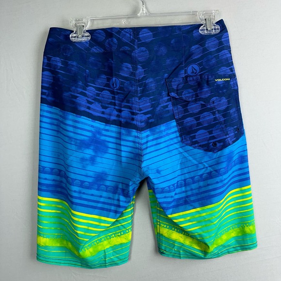 Volcom Lido Stripe Men’s 28 Board Shorts 20” Mid Length Stretch Blue Green - Picture 8 of 8